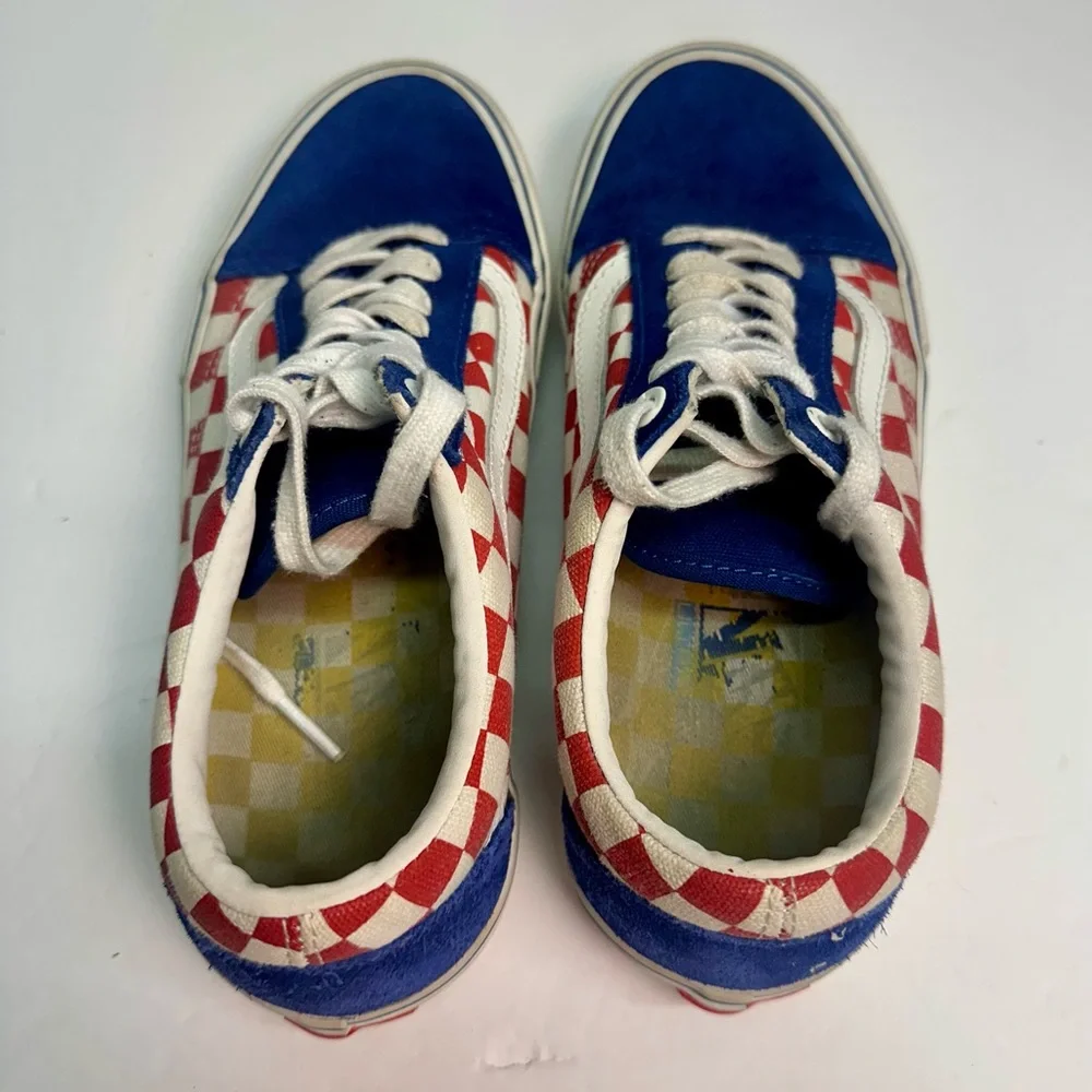 Vans Old Skool Pro‎ Red White Blue Checkerboard Sz 6.5
